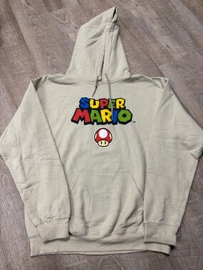 Nintendo Super Mario Beige Hoodie with Multicolor Logo